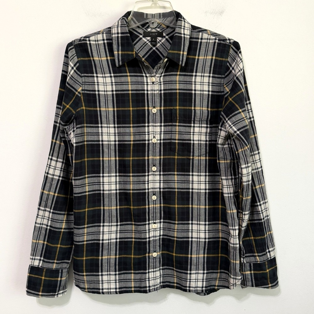 J Crew Blouse Top 8 Plaid Button Front Long Sleeve Academia Preppy Boho Casual